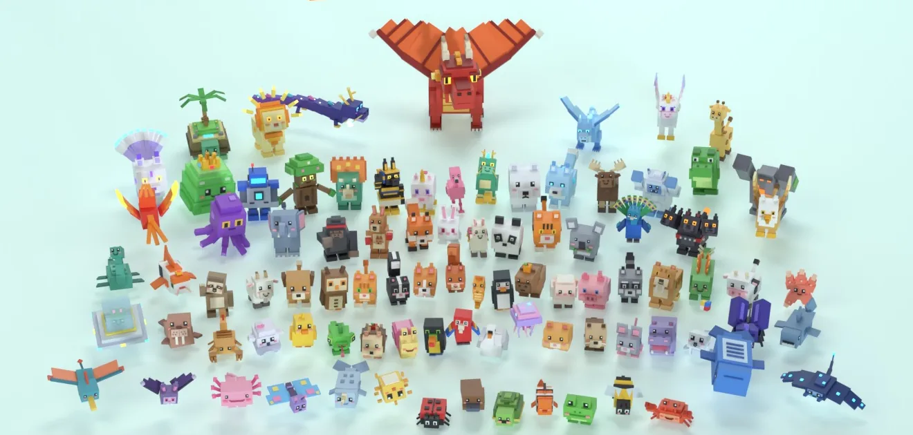 All 90 animals of the Cube Pets Mega Pack standing together